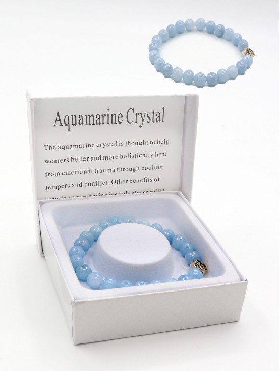 Aquamarine Crystal Blessing Bead Bracelets with Gift Box. 